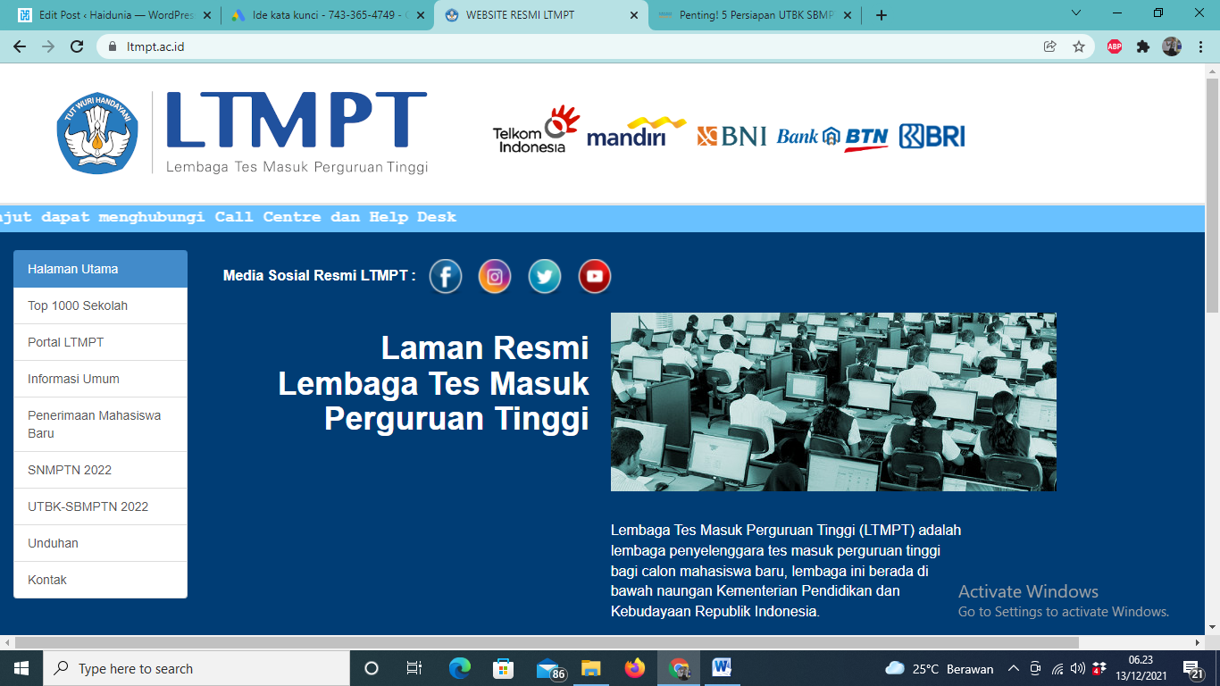 Website Resmi LTMPT Untuk Persiapan SBMPTN 2022